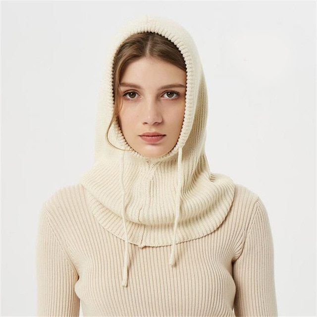 Bonnet D’Hiver En Cachemire Tricoté Pour Femme Avec Capuche Ajustable Hoodies Electro Paris Crème