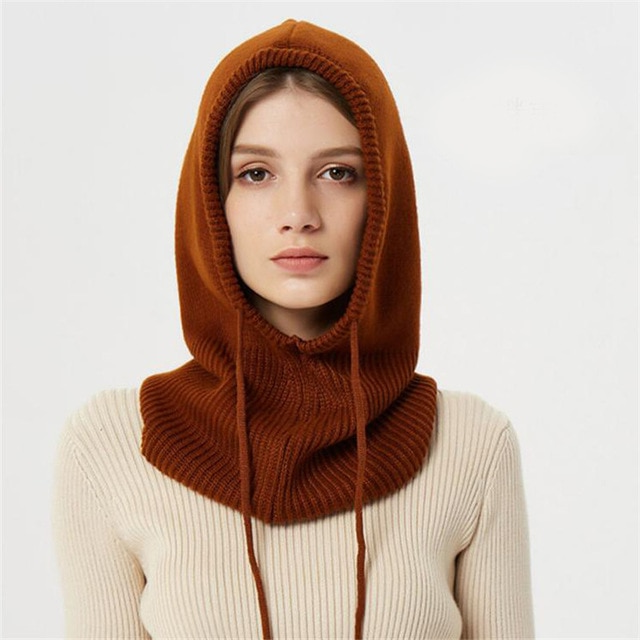 Bonnet D’Hiver En Cachemire Tricoté Pour Femme Avec Capuche Ajustable Hoodies Electro Paris Marron