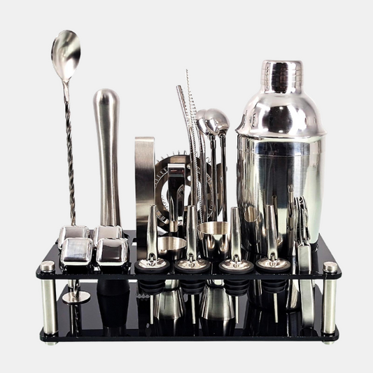 Kit de Barman 23 Pièces pour Bar Maison – Set Shaker à Cocktail en Acier Inoxydable avec Support Outils et accessoires de bar Electro Paris