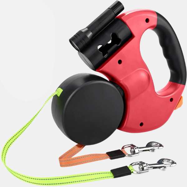 Laisse Rétractable Double pour Chien – LED Intégrée et Distributeur de Sacs Electro Paris