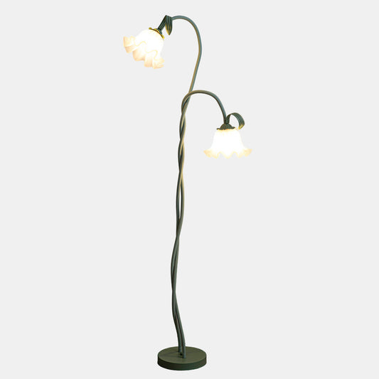Lampadaire Design avec Fleurs Calla – Éclairage Élégant pour Salon Lampes sur pied Electro Paris 2 Têtes Ø 20cm x H 170cm Vert et blanc