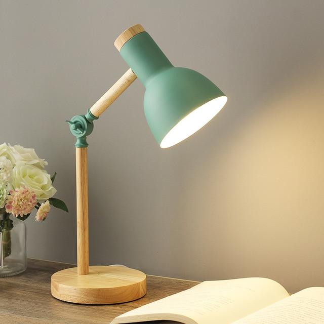 Lampe de Bureau Moderne en Bois avec Abat-jour en Métal Réglable pour Maison Bureau Éclairage Electro Paris Vert
