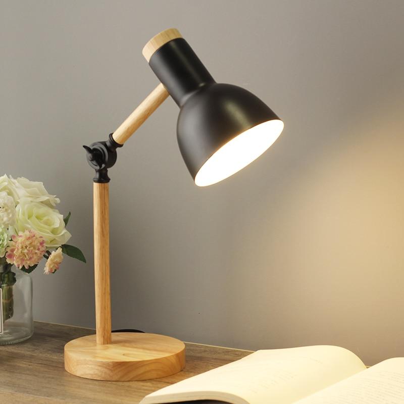Lampe de Bureau Moderne en Bois avec Abat-jour en Métal Réglable pour Maison Bureau Éclairage Electro Paris