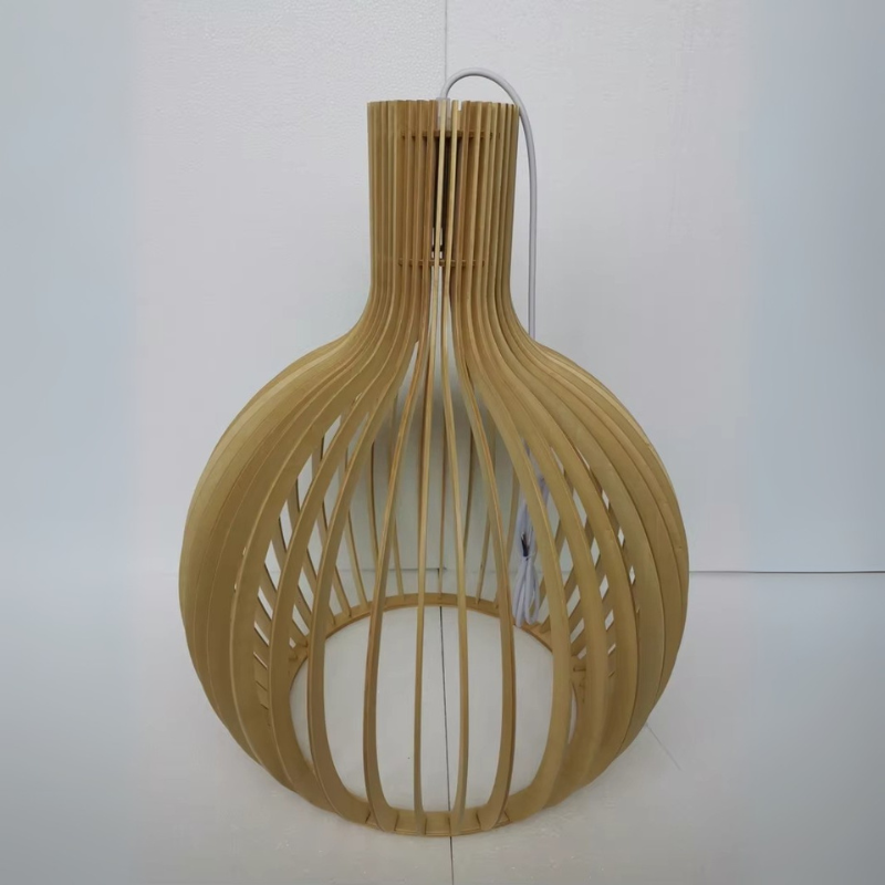 Lampe Suspendue en Bambou Naturel Ceiling Lamp Electro Paris Peinture blanche à l'extérieur - couleur bois à l'intérieur 35cm