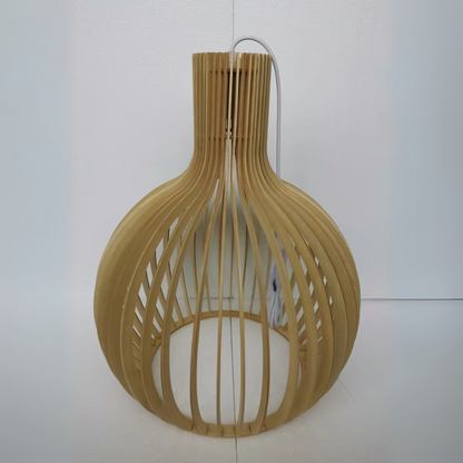 Lampe Suspendue en Bambou Naturel Ceiling Lamp Electro Paris Peinture blanche à l'extérieur - couleur bois à l'intérieur 35cm