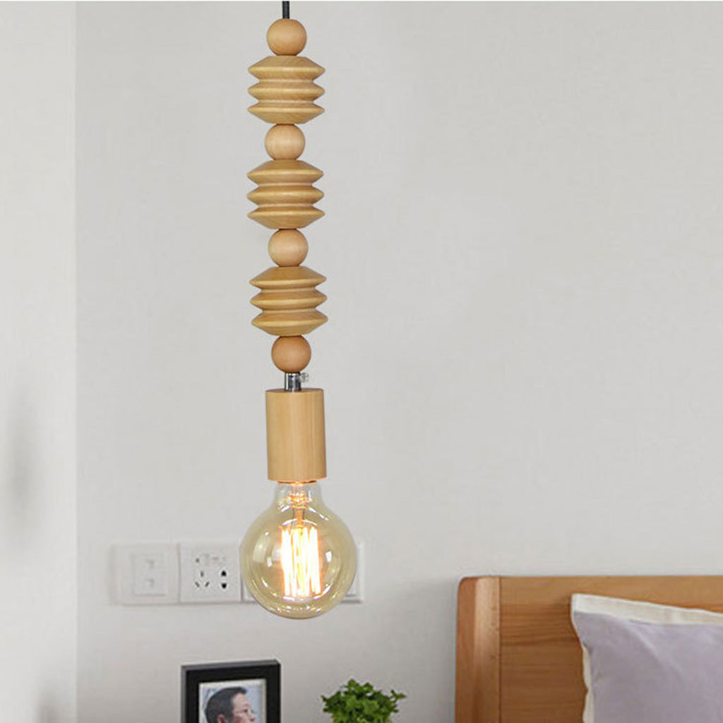 Plafonnier LED – Lampe Suspendue En Bois Avec Perles Pour Salle À Manger Luminaires suspendus Electro Paris