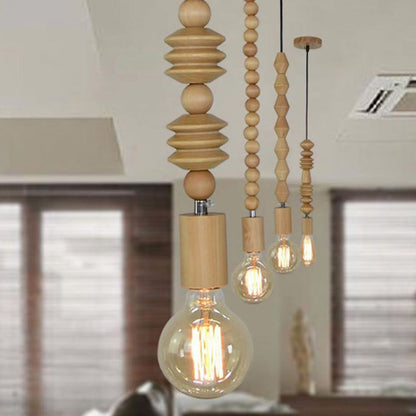 Plafonnier LED – Lampe Suspendue En Bois Avec Perles Pour Salle À Manger Luminaires suspendus Electro Paris