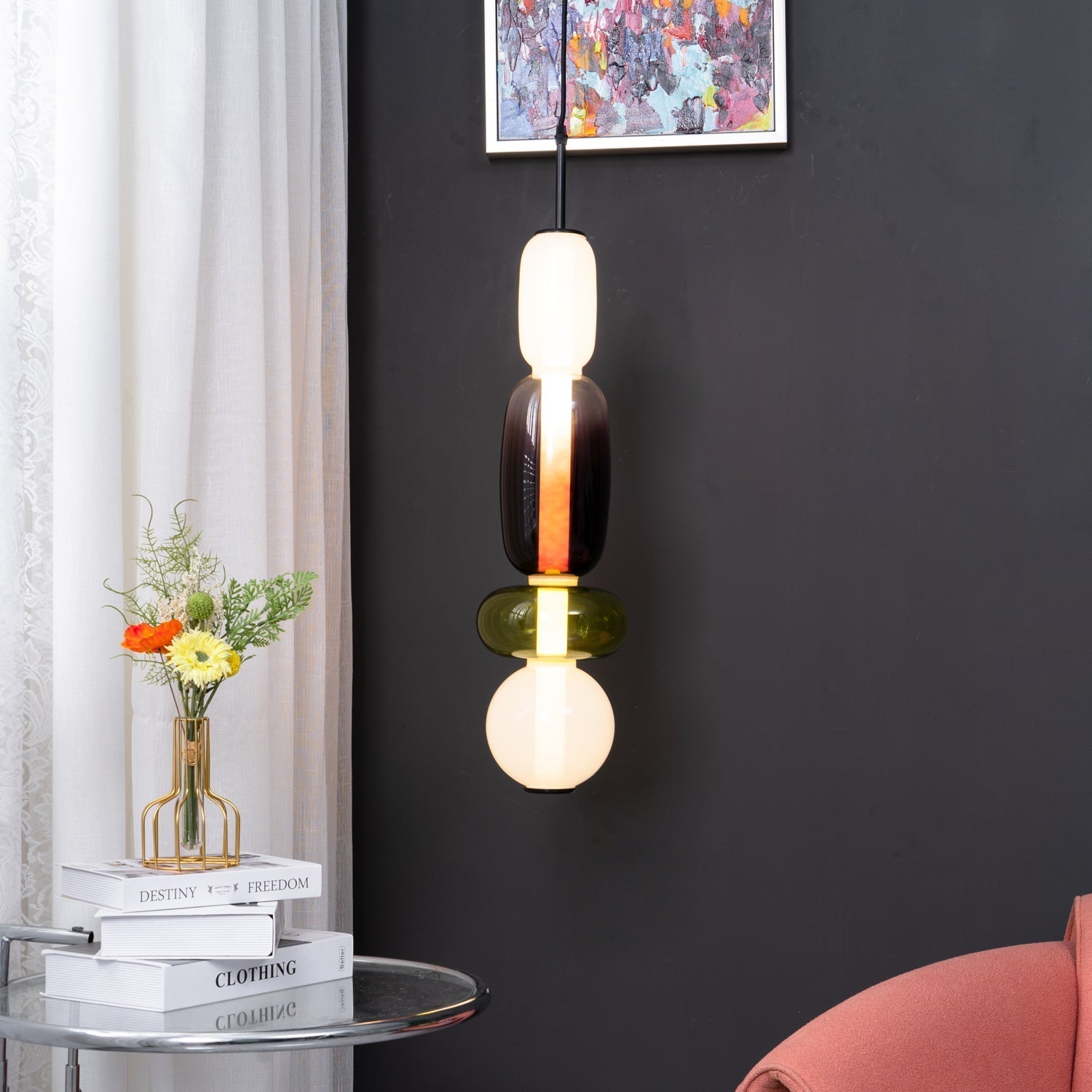 Plafonnier Lampe Suspendue en Verre Coloré – Éclairage Moderne pour Salon et Salle à Manger, 30 cm Éclairage Electro Paris
