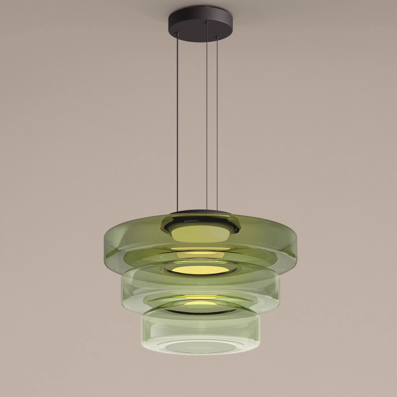 Suspension Moderne en Verre Côtelé pour un Éclairage d'Accentuation Sophistiqué Luminaires suspendus Electro Paris Vert 3 Couches - (45 cm x 33 cm)