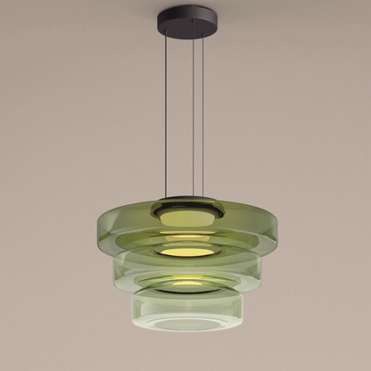 Suspension Moderne en Verre Côtelé pour un Éclairage d'Accentuation Sophistiqué Luminaires suspendus Electro Paris Vert 3 Couches - (45 cm x 33 cm)