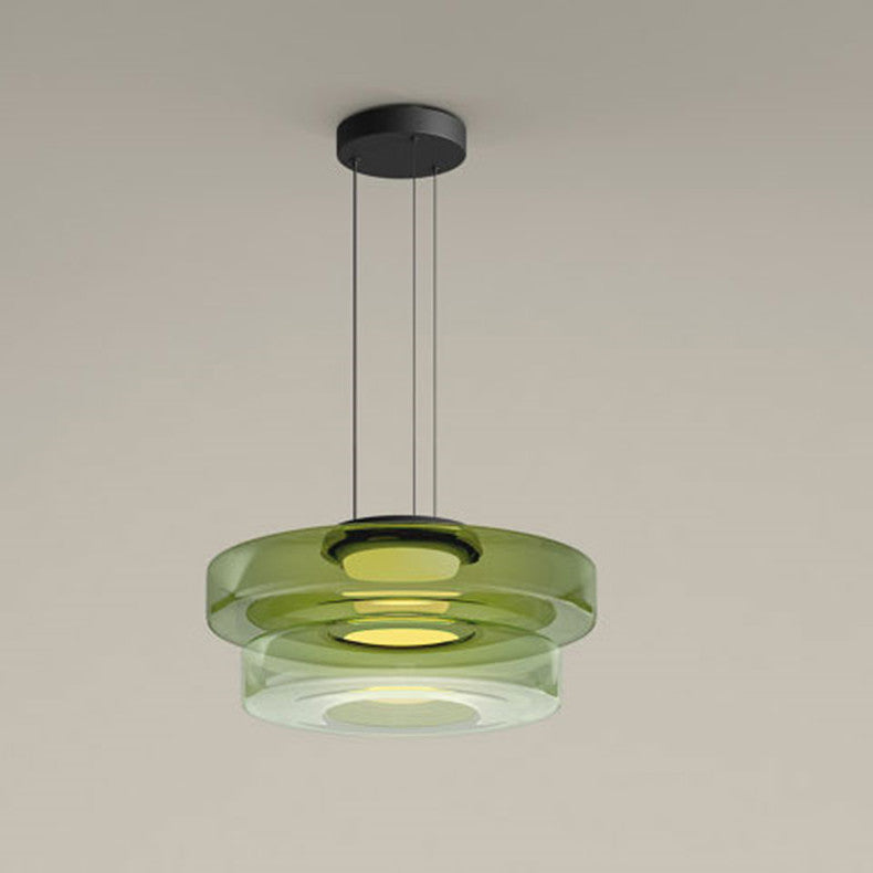 Suspension Moderne en Verre Côtelé pour un Éclairage d'Accentuation Sophistiqué Luminaires suspendus Electro Paris Vert 2 Couches - (35 cm x 22 cm)