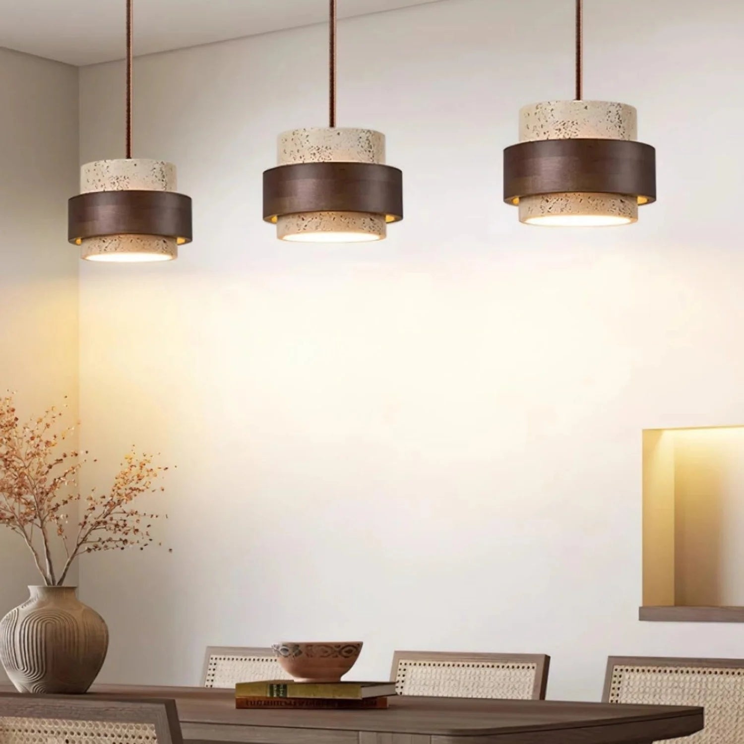 Lampe à Suspension en Travertin Japonais – Éclairage Élégant et Naturel pour Intérieur Moderne Éclairage suspendu Electro Paris
