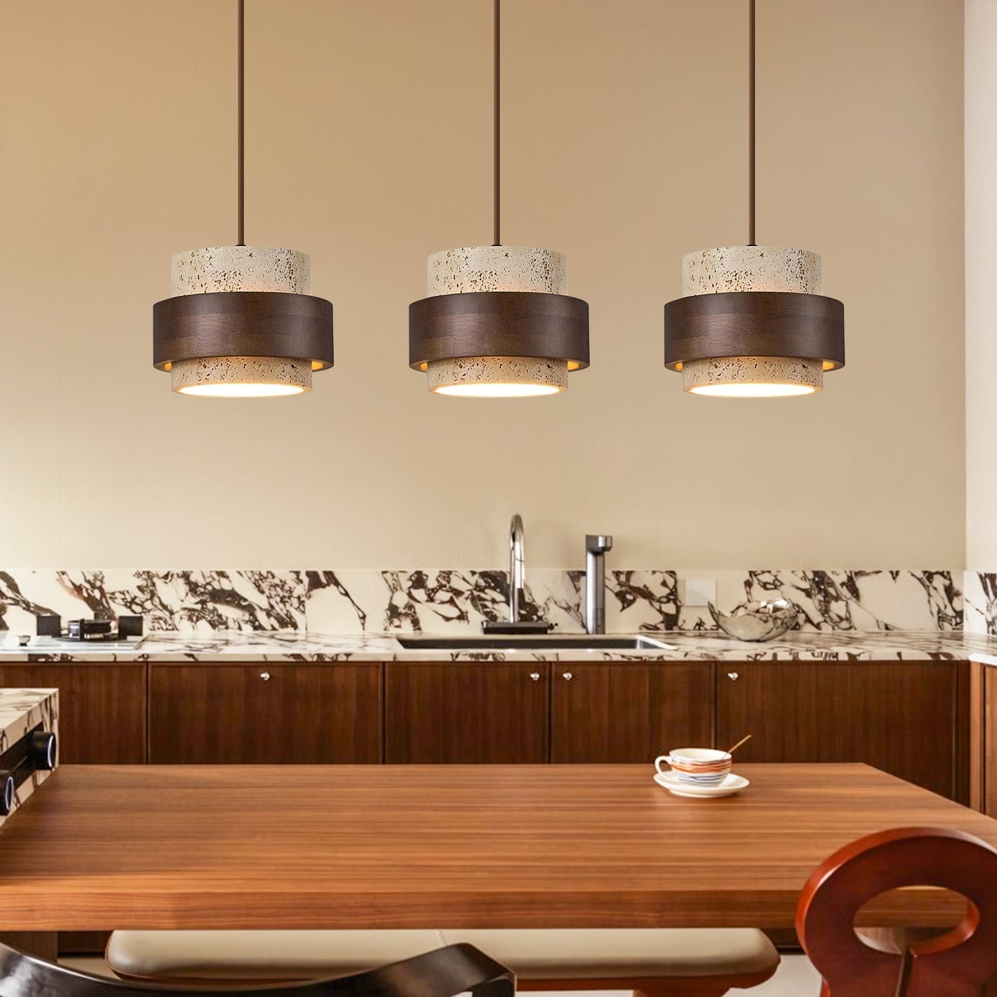 Lampe à Suspension en Travertin Japonais – Éclairage Élégant et Naturel pour Intérieur Moderne Éclairage suspendu Electro Paris