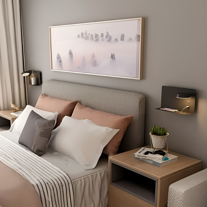 Veilleuse Murale Moderne avec Étagère et Port USB pour Organisation de Chevet Éclairage Electro Paris