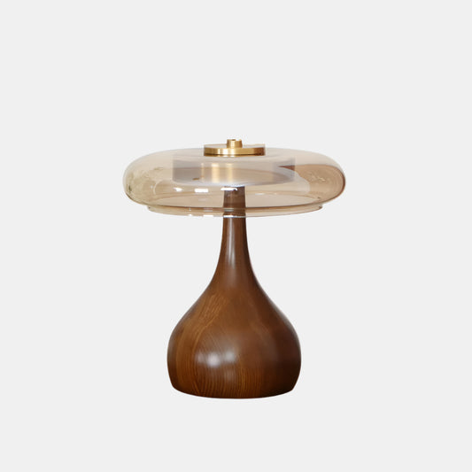 Lampe de Table LED Contemporaine avec Finition en Bois Table Lamp Electro Paris Dia 22cm x H 24.5cm Couleur noyer & Variateur de contrôle Rometo