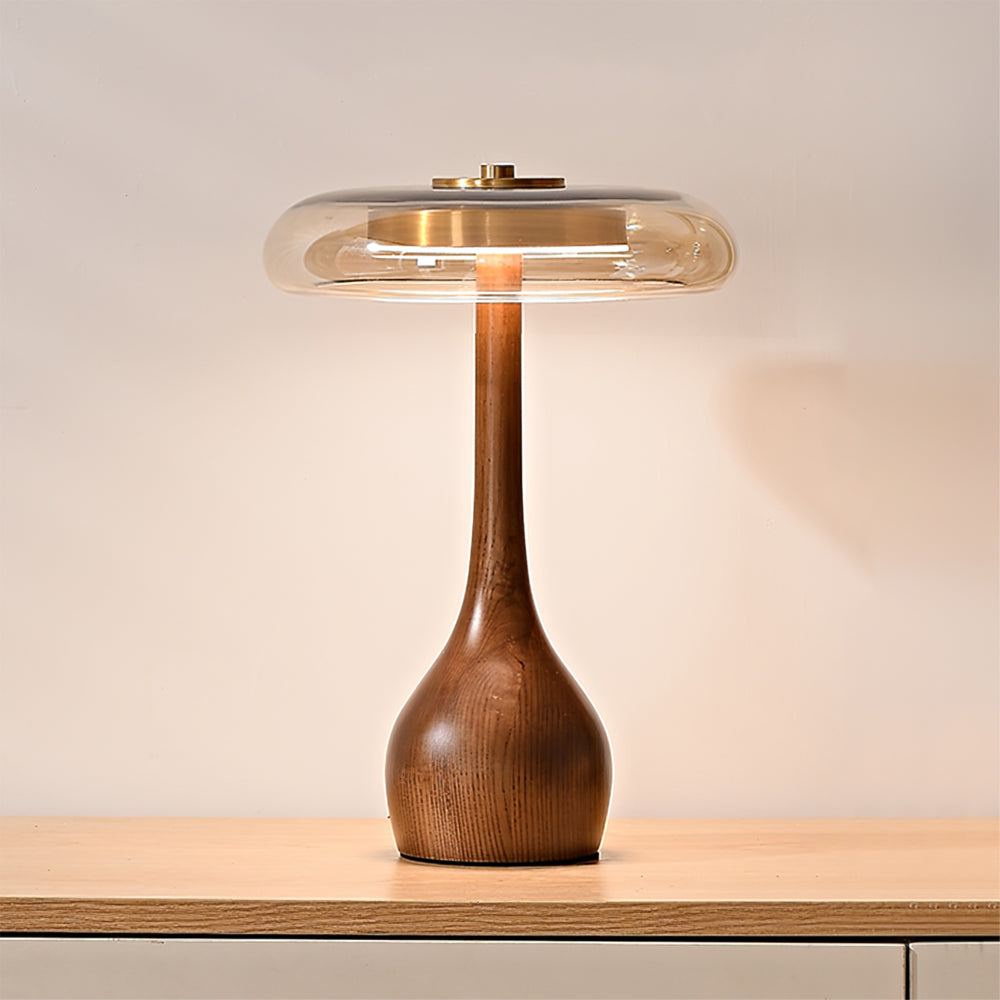 Lampe de Table LED Contemporaine avec Finition en Bois Table Lamp Electro Paris Dia 22cm x H 31.5cm Couleur noyer & Variateur de contrôle Rometo