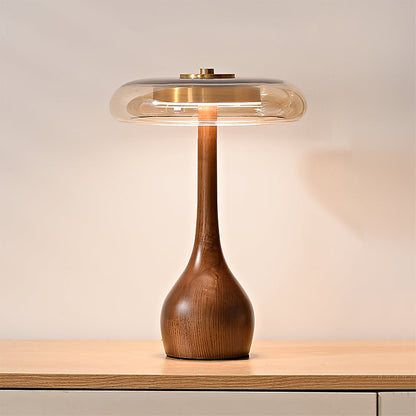 Lampe de Table LED Contemporaine avec Finition en Bois Table Lamp Electro Paris Dia 22cm x H 31.5cm Couleur noyer & Variateur de contrôle Rometo
