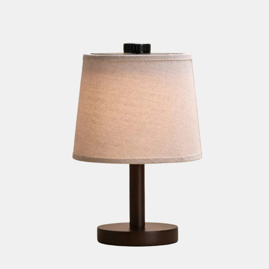 Lampe de Table Rechargeable Sans Fil en Bois Sombre avec Abat-Jour en Coton Table Lamp Electro Paris