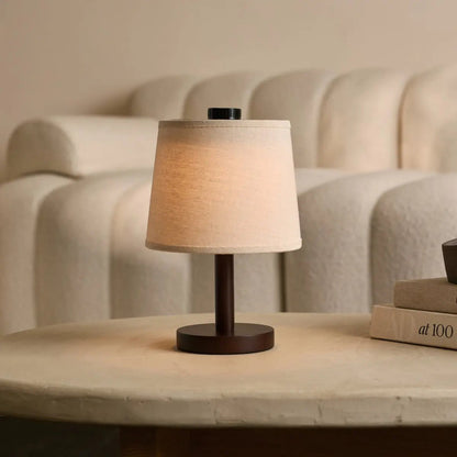 Lampe de Table Rechargeable Sans Fil en Bois Sombre avec Abat-Jour en Coton Table Lamp Electro Paris Default