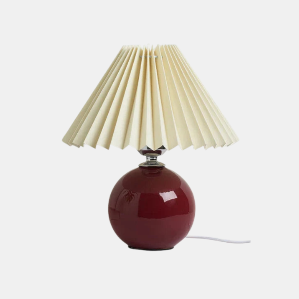 Lampe de Table Vintage avec Abat-jour Plissé – Lampe d'Appoint en Bois Massif pour Chambre Lampes de table Electro Paris Vin et Beige