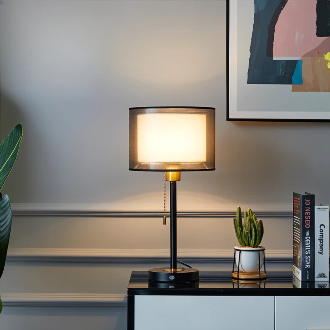 Lampe de Table Vintage avec Abat-jour Double en Tissu Lampe de table Electro Paris Noir Transparent