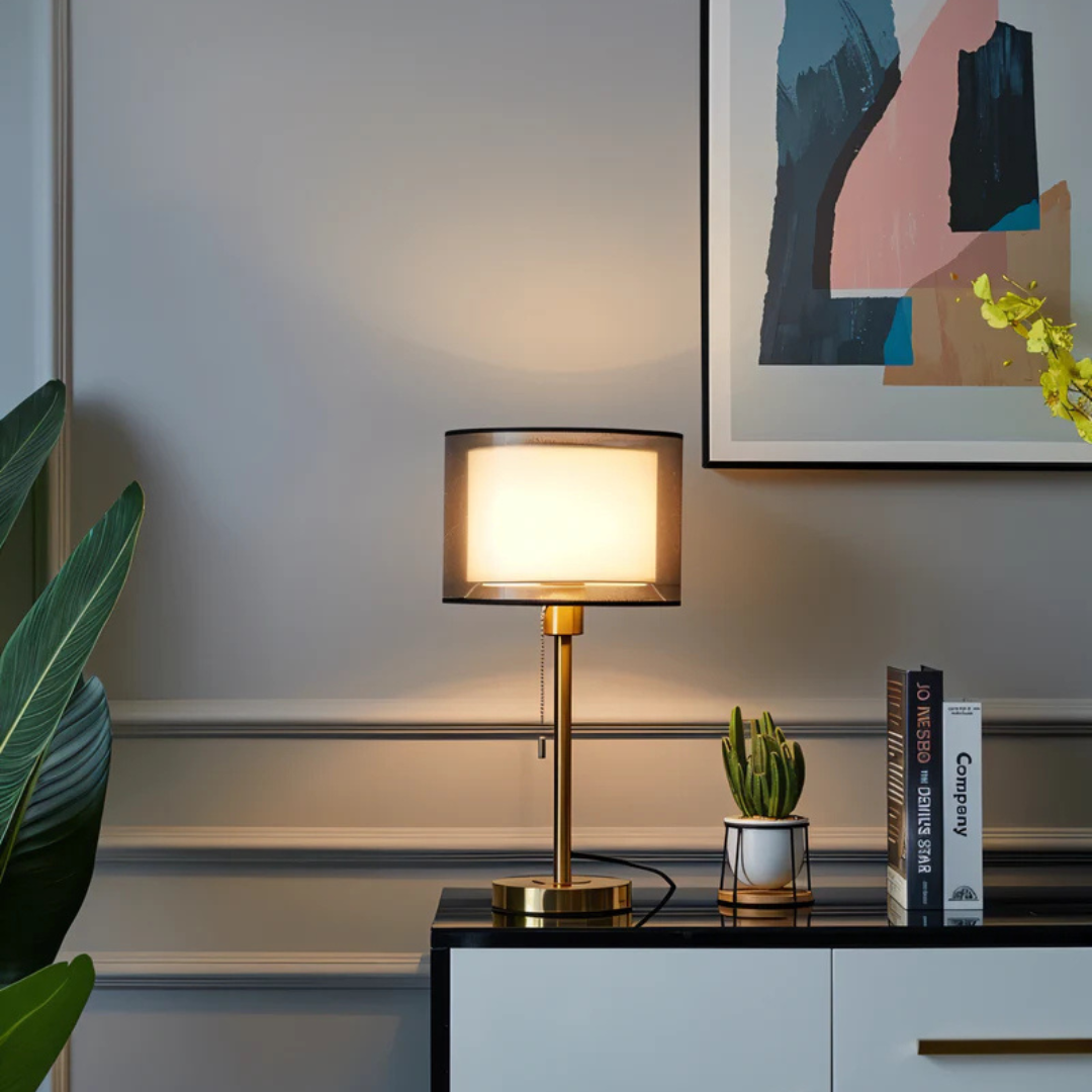 Lampe de Table Vintage avec Abat-jour Double en Tissu Lampe de table Electro Paris Bronze Transparent