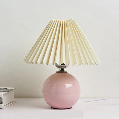 Lampe de Table Vintage avec Teinte Plissée – Éclairage Élégant pour Chambre Lampes de table Electro Paris Rose et Beige