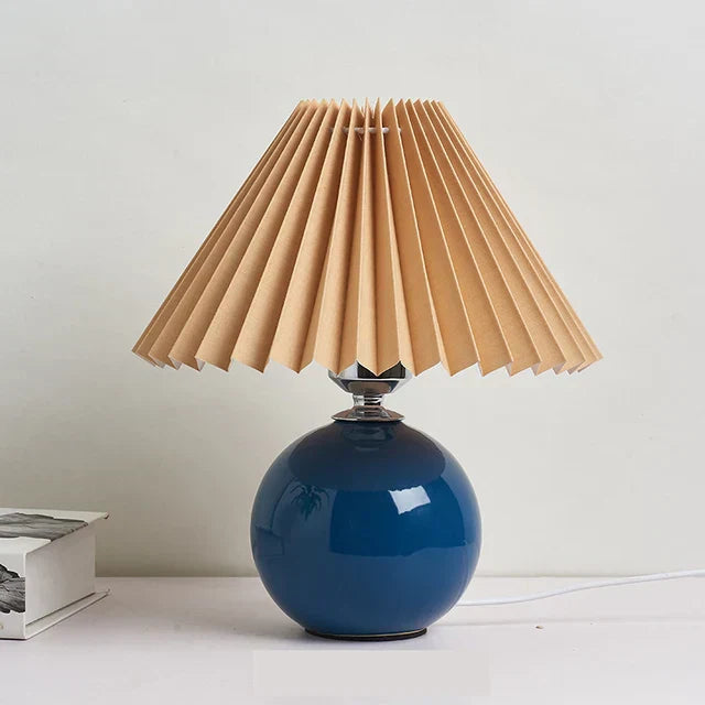 Lampe de Table Vintage avec Teinte Plissée – Éclairage Élégant pour Chambre Lampes de table Electro Paris Bleu et Marron