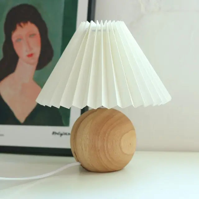 Lampe de Table Vintage avec Abat-jour Plissé – Lampe d'Appoint en Bois Massif pour Chambre Lampes de table Electro Paris Bois et Blanc