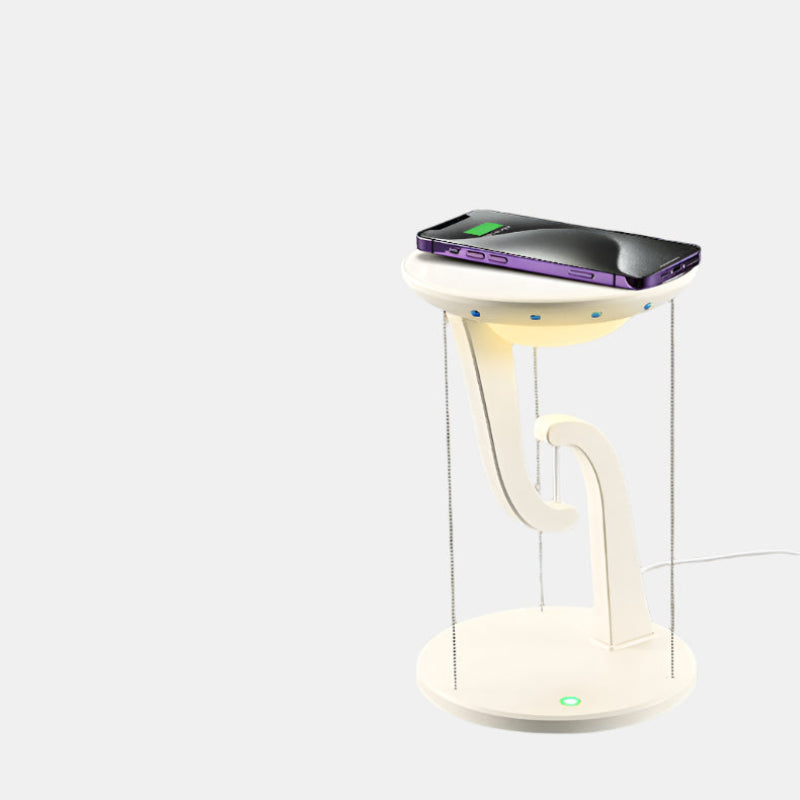 Lampe de table LED ronde moderne et support pour téléphone portable Charger Lamp Electro Paris Blanc