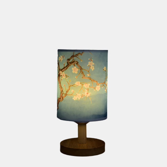 Lampe de table colonne en tissu moderne avec base en bois et lumière LED Table Lamp Electro Paris Lumière chaude + interrupteur Yulan