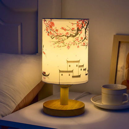 Lampe de table colonne en tissu moderne avec base en bois et lumière LED Lampe Electro Paris Lumière chaude + Réglable à l'infini Prune rouge