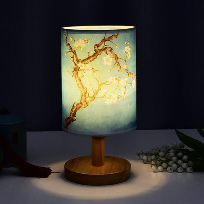 Lampe de table colonne en tissu moderne avec base en bois et lumière LED Lampe Electro Paris Lumière chaude + Réglable à l'infini Yulan