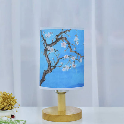 Lampe de table colonne en tissu moderne avec base en bois et lumière LED Lampe Electro Paris