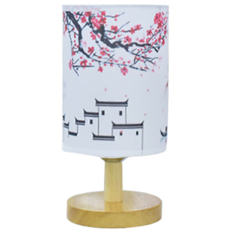 Lampe de table colonne en tissu moderne avec base en bois et lumière LED Lampe Electro Paris