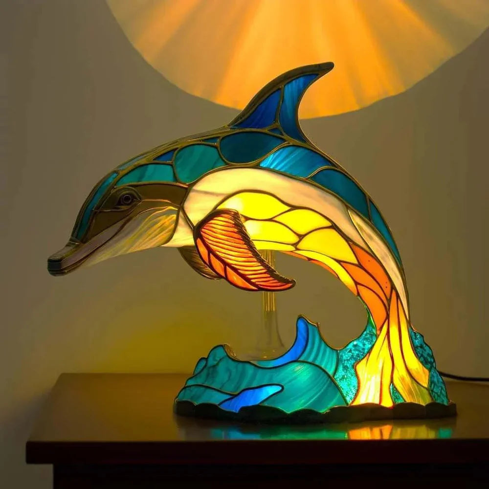 Lampe en Verre Coloré avec Motifs d’Animaux pour une Ambiance Artistique Table Lamp Electro Paris DOLPHIN 15CM