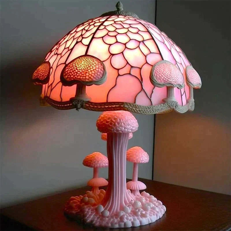Lampe en verre coloré avec effet lumineux apaisant Table Lamp Electro Paris Champignon rose