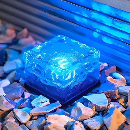 Lampes Solaires LED en Forme de Brique de Glace Carrée pour Extérieur Lumière extérieure Electro Paris Bleu