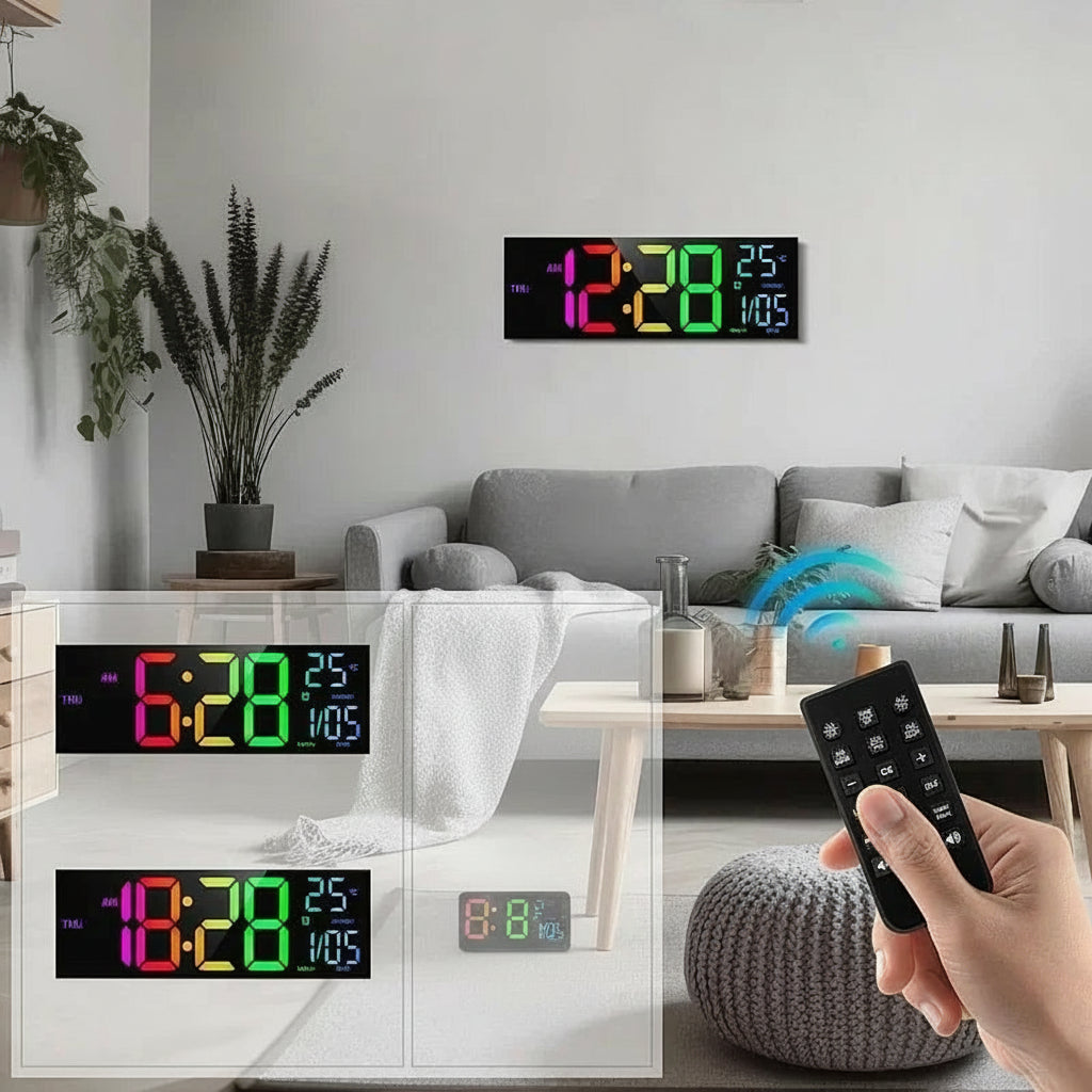 Horloge Murale Digitale Grand Format Avec Éclairage RGB Et Télécommande Pour Intérieurs Modernes Wall Clocks Electro Paris