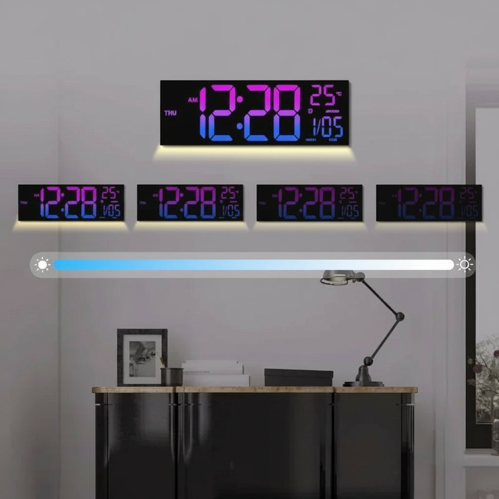 Horloge Murale Digitale Grand Format Avec Éclairage RGB Et Télécommande Pour Intérieurs Modernes Wall Clocks Electro Paris