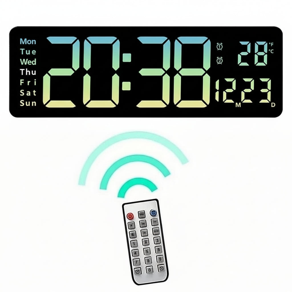 Horloge Murale Digitale Grand Format Avec Éclairage RGB Et Télécommande Pour Intérieurs Modernes Wall Clocks Electro Paris 1 Couleur Jaune 16inch