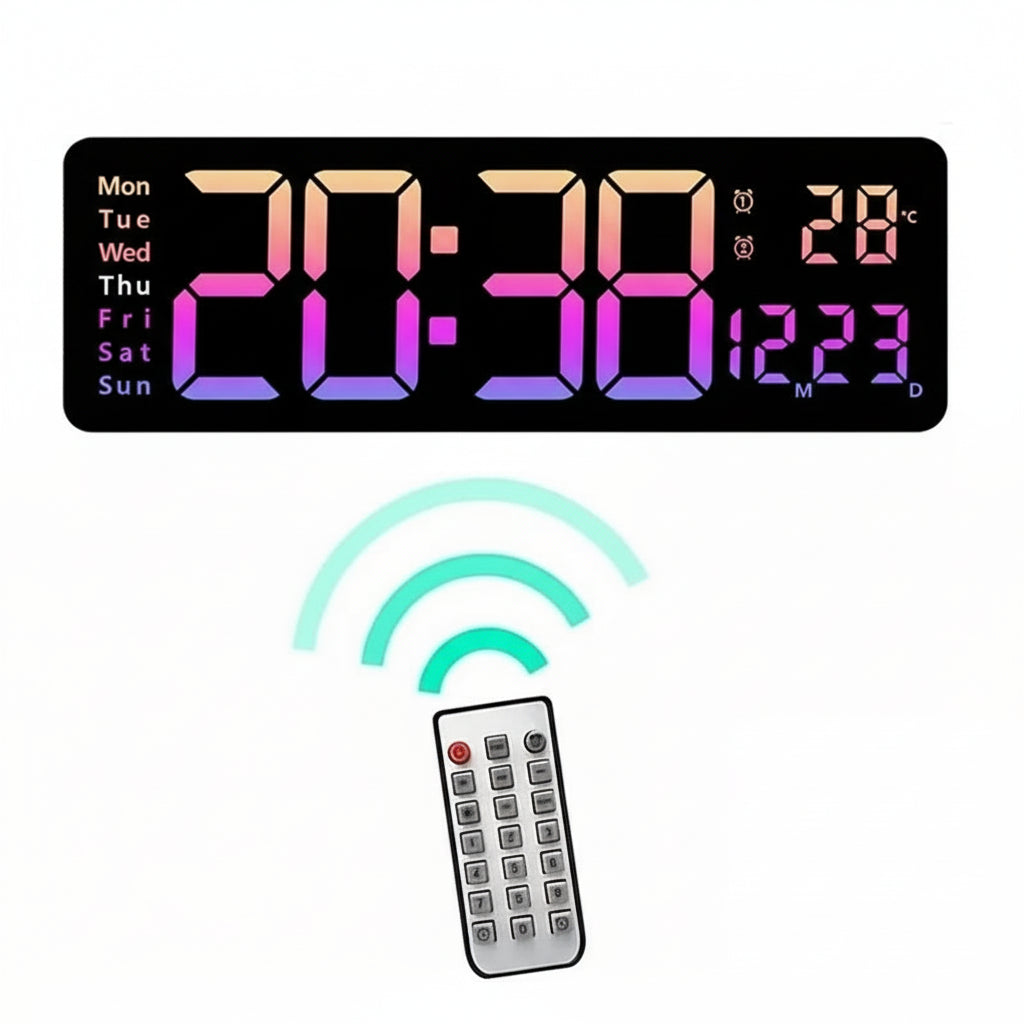 Horloge Murale Digitale Grand Format Avec Éclairage RGB Et Télécommande Pour Intérieurs Modernes Wall Clocks Electro Paris 8 Couleur Rosa 16inch