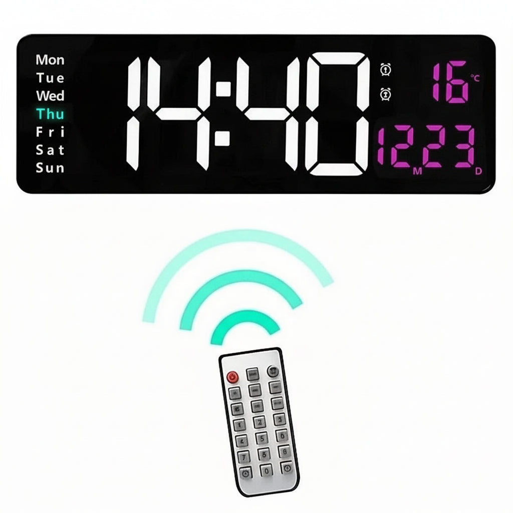 Horloge Murale Digitale Grand Format Avec Éclairage RGB Et Télécommande Pour Intérieurs Modernes Wall Clocks Electro Paris 1 Couleur Blanc Rosa 16inch