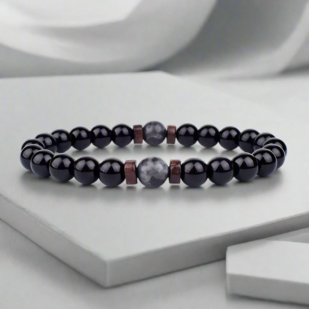 Bracelet en pierre de lave naturelle avec copeaux de bois pour femmes et hommes – Énergie, style et élégance ancrée Jewelry Bracelet Standard Electro Paris Noir S-17cm