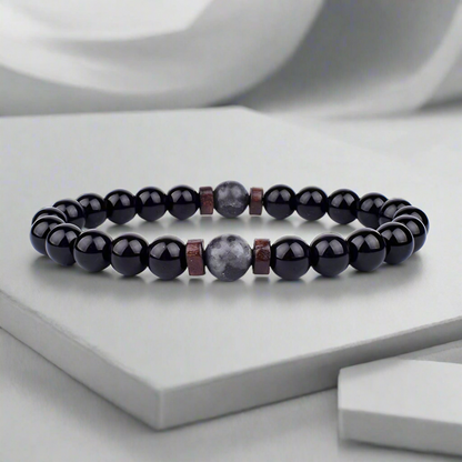 Bracelet en pierre de lave naturelle avec copeaux de bois pour femmes et hommes – Énergie, style et élégance ancrée Jewelry Bracelet Standard Electro Paris Noir S-17cm