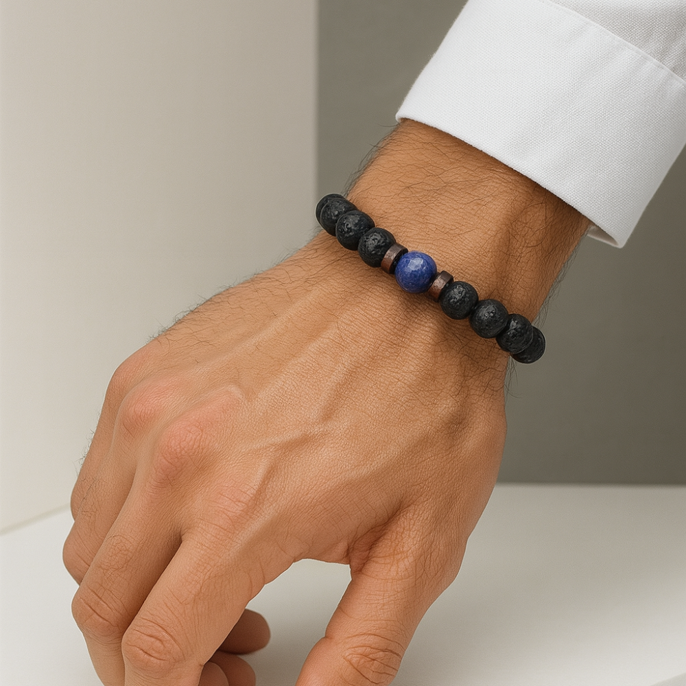 Bracelet en pierre de lave naturelle avec copeaux de bois pour femmes et hommes – Énergie, style et élégance ancrée Jewelry Bracelet Standard Electro Paris