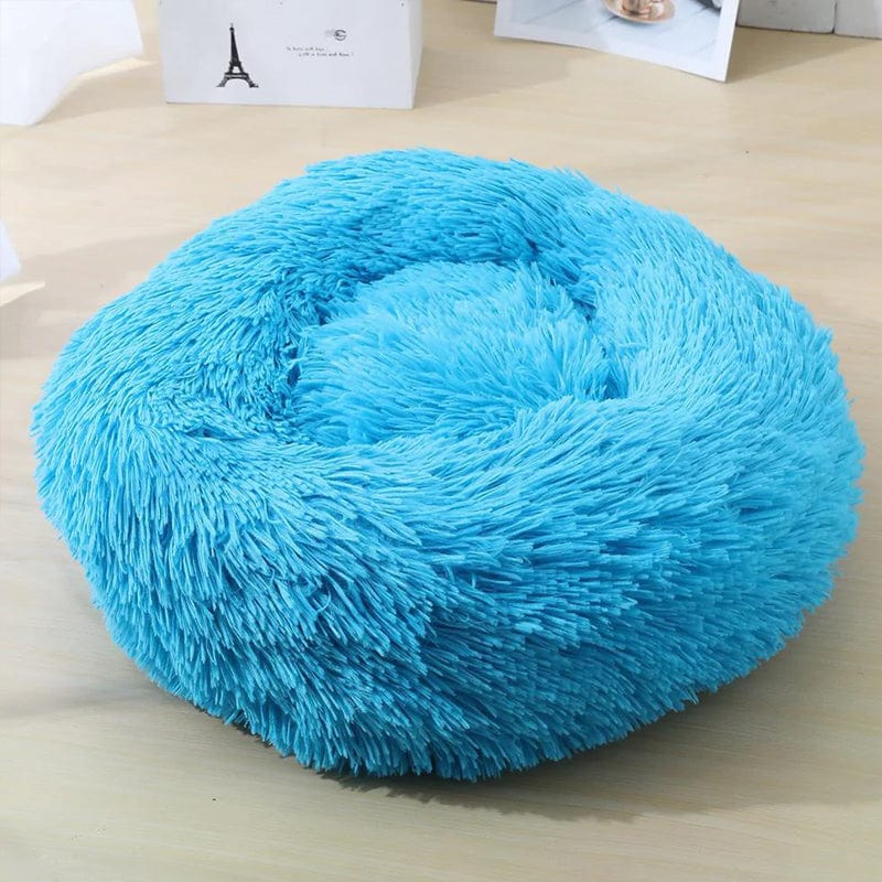Lit Donut Douillet pour Chiens et Chats – Panier Apaisant Rond en Peluche Lits pour animaux de compagnie Electro Paris Bleu 40 CM