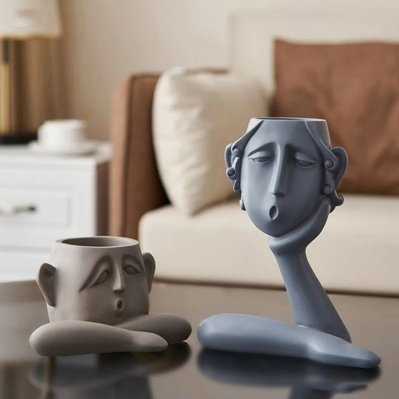 Sculpture Décorative Moderne Pour Salon Avec Trois Vases En Forme De Visage Pour Une Ambiance Artistique Et Contemporaine Sculpture Electro Paris Définir A | 11cm + 20cm