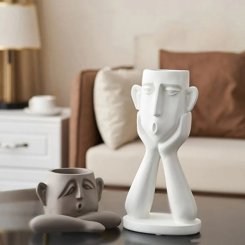 Sculpture Décorative Moderne Pour Salon Avec Trois Vases En Forme De Visage Pour Une Ambiance Artistique Et Contemporaine Sculpture Electro Paris Définir B | 11cm + 25cm