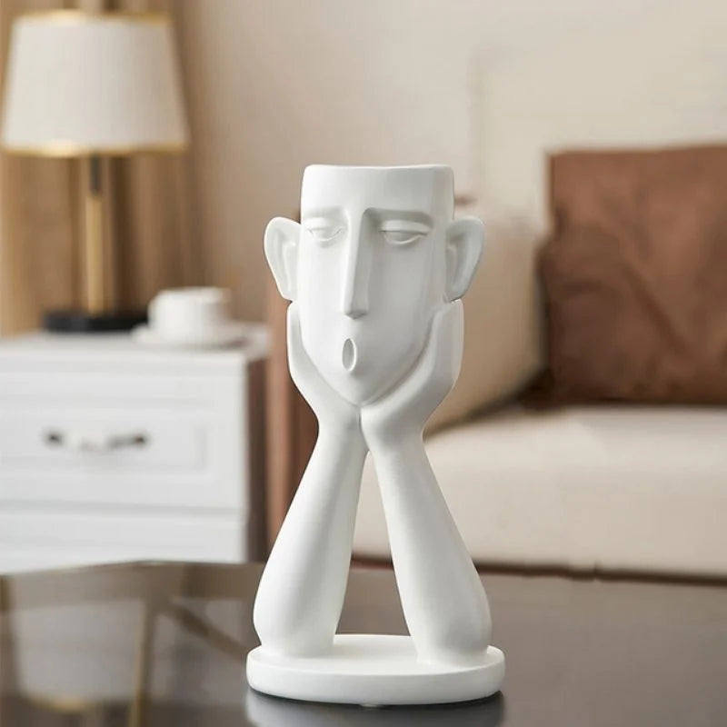 Sculpture Décorative Moderne Pour Salon Avec Trois Vases En Forme De Visage Pour Une Ambiance Artistique Et Contemporaine Sculpture Electro Paris Tête blanc flottante| 25cm